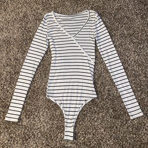 Hollister Long Sleeve Black White Striped Bodysuit